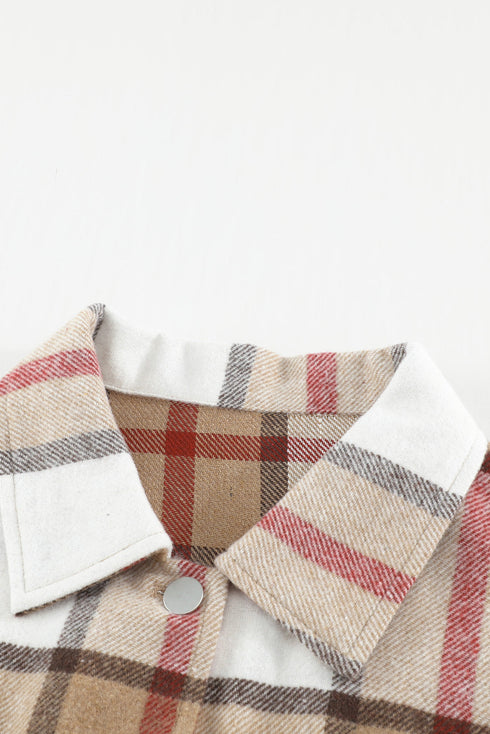 Plaid Print Buttoned Shirt Coat With Pocket